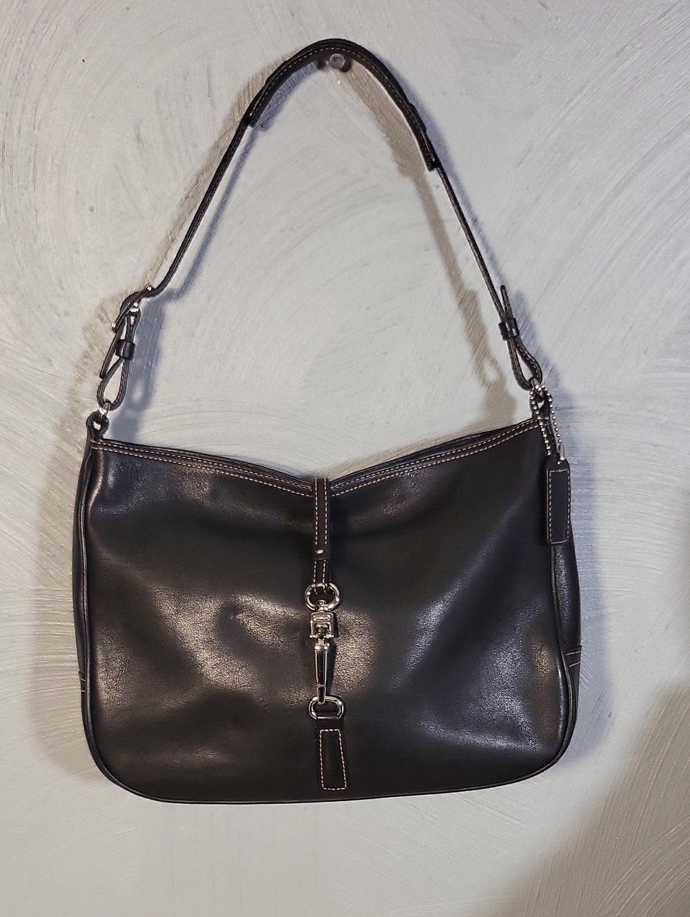Coach Black Leather Shoulder Bag with Silver Hardware
